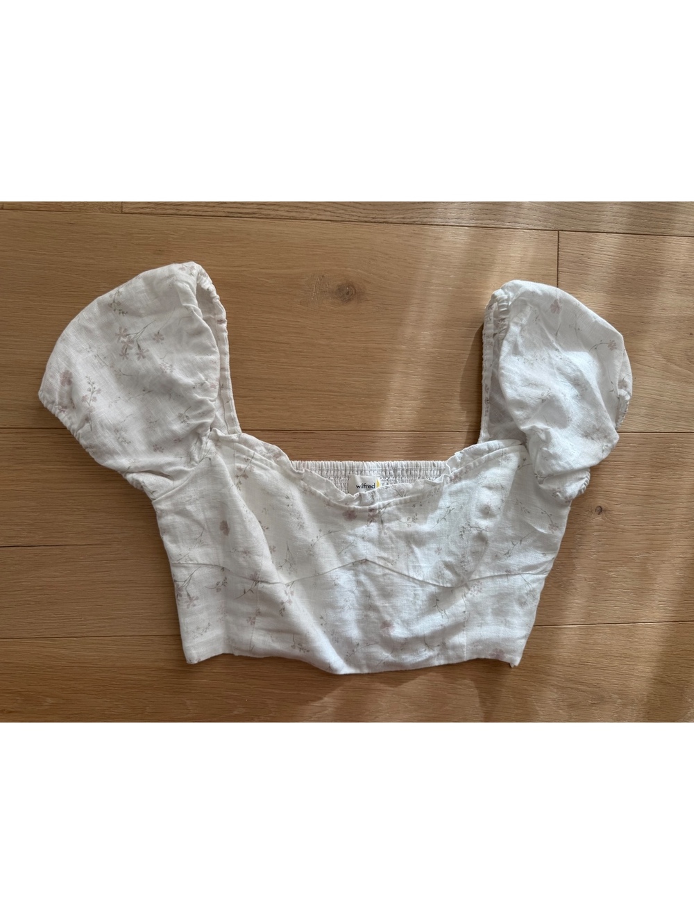 Aritzia Wilfred Wander Linen Blouse Size Small Floral Puff Sleeve Crop Top